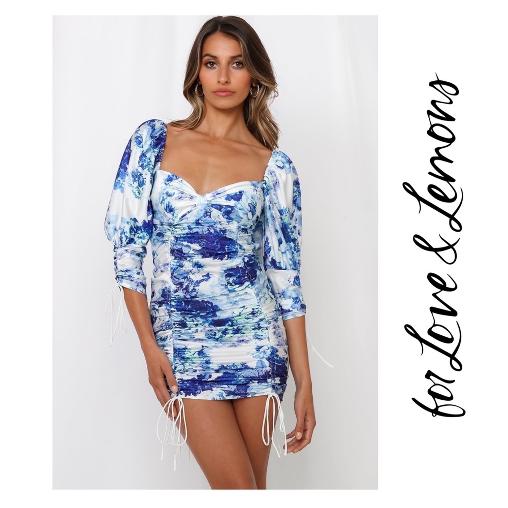New! FOR LOVE & LEMONS Ruched Floral Bodycon Mini Dress